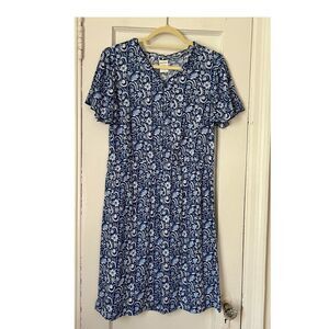 Blair women's dress SZ M blue floral short sleeve shift long button up100% Rayon